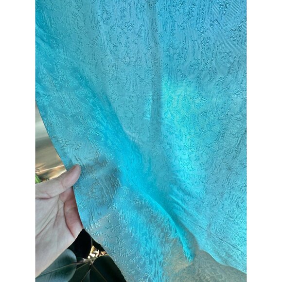 Vintage MCM curtains, shinny aqua blue, narrow, Fiberglass, rod header, pair - Picture 4 of 10